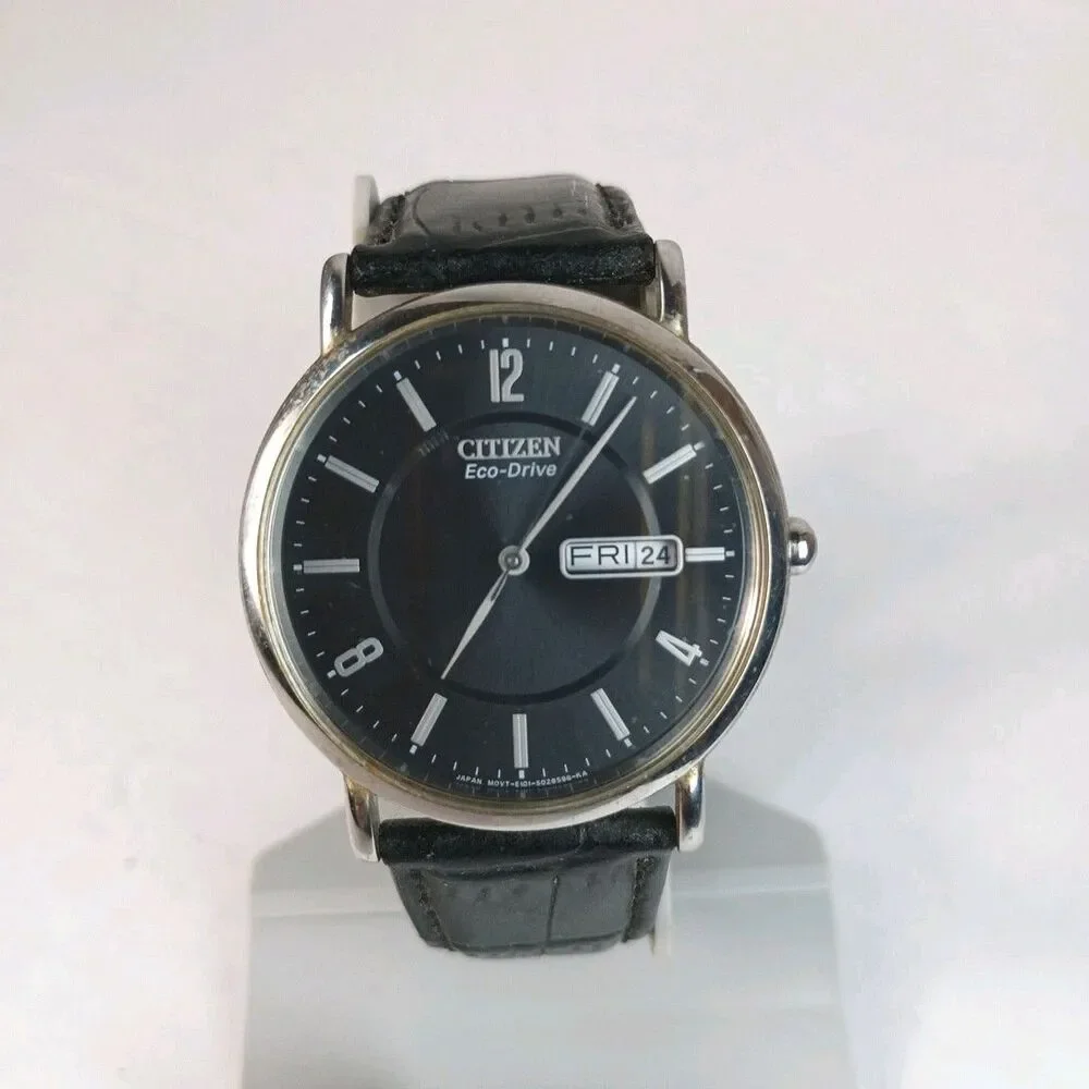 Citizen Eco-Drive Analog E101-S015570 Black Dial Original Leather Strap Watch